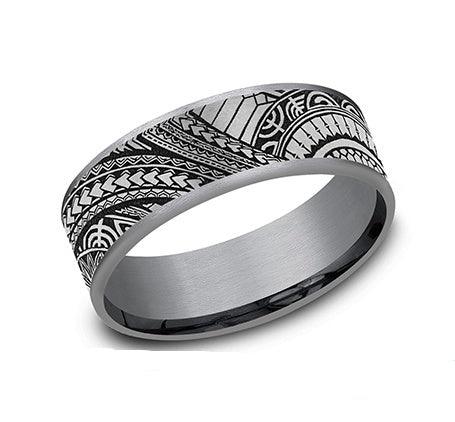 Polynesian Designed Tantalum and Titanium Men's Ring - 7.5mm
