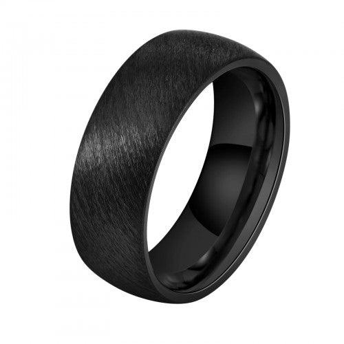 Men's 8mm Black Classic Tungsten Carbide Wedding Dome Band with Heavy Scratch Finish - Just Mens Rings