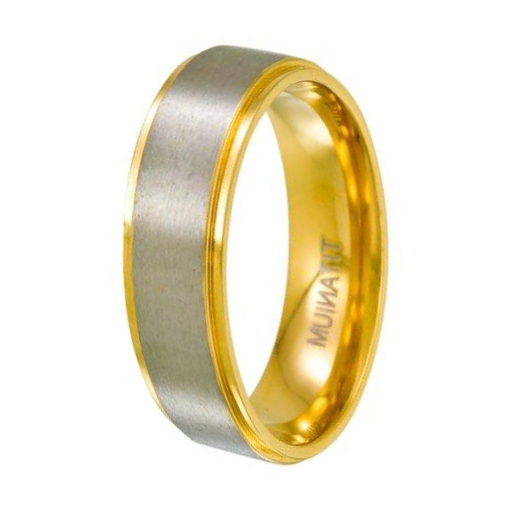 The Goldmark Titanium Wedding Ring for Men, Gold Tone Step Down Edges