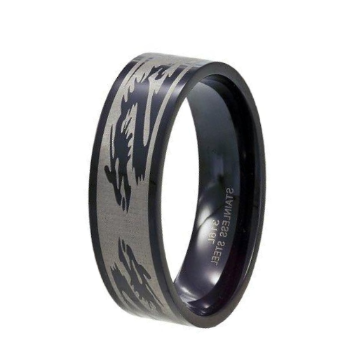 The Ember Black Stainless Steel Dragon Laser Etched Ring-8mm