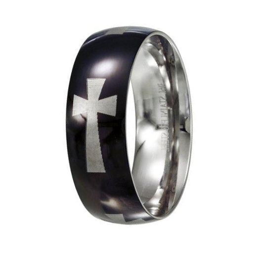 The Sentinel Black Stainless Steel St James Laser Etched Cross