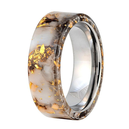 The Obsidian Ember Tungsten Black Gold Foil Resin Inlay Ring – 8mm