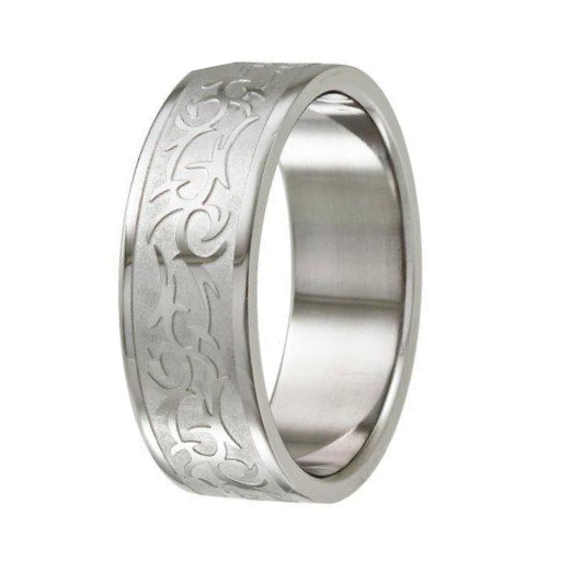 The Origin Men's Intricate Tribal Laser Design Ring Flat Profile