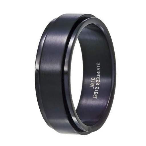 The Fidget Men's Black 316L Stainless Steel 8mm Spinner Ring with Poli