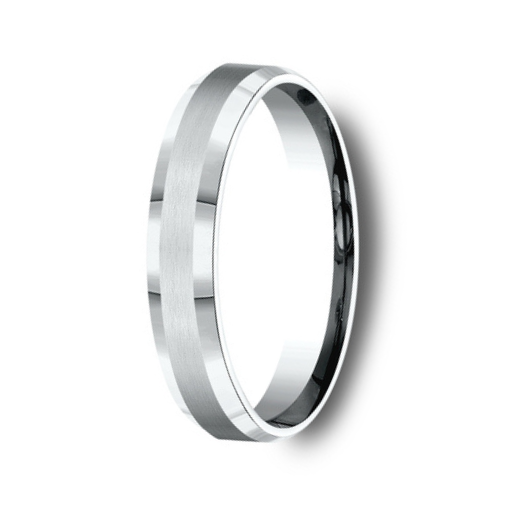 The Rowan 14K White Gold Polished Men's Wedding Band Beveled Edges 4mm