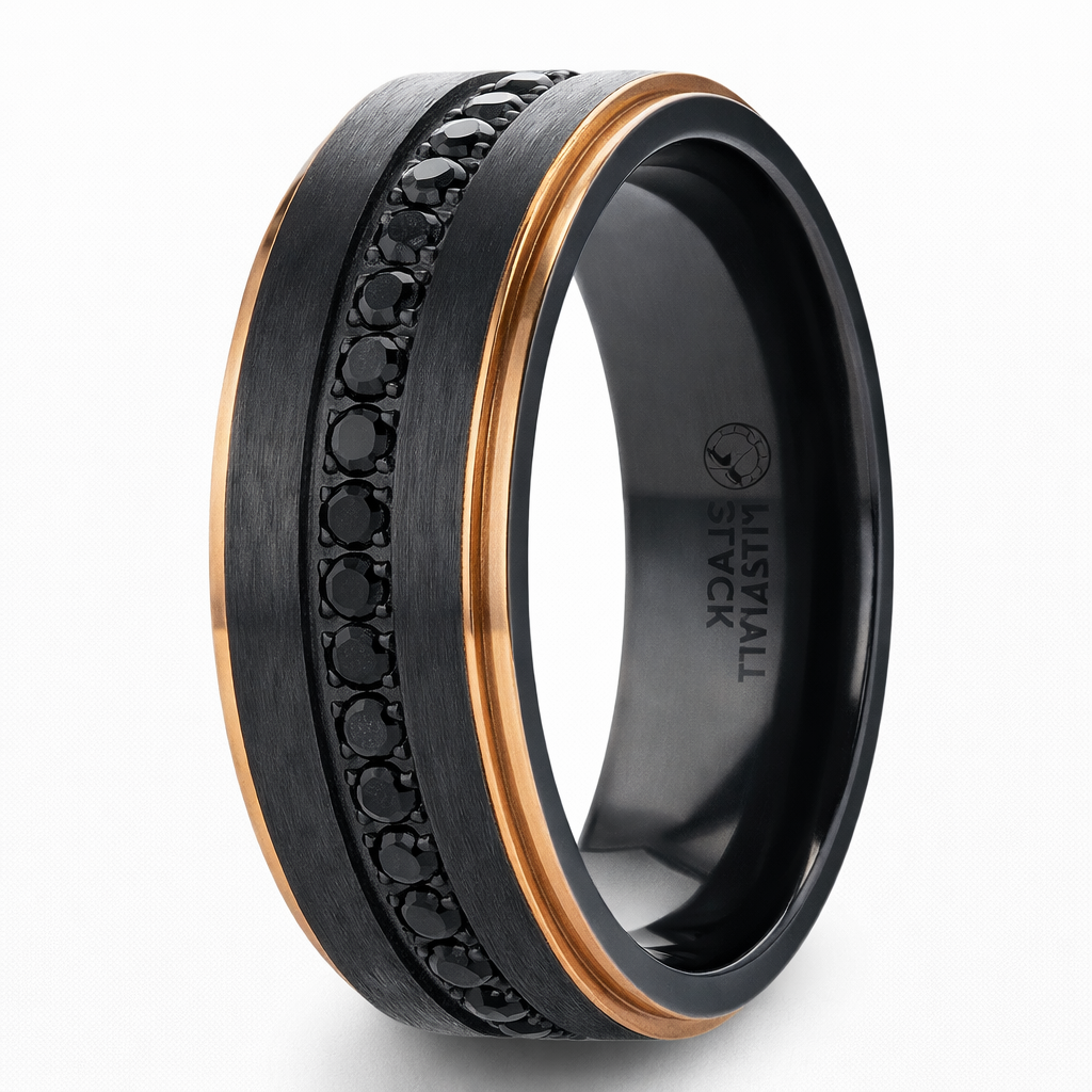 ASTRIAAL blackl ブラックメタル The Astro Flat Black Titanium Ring RoseGP Edge and Black Sapphire