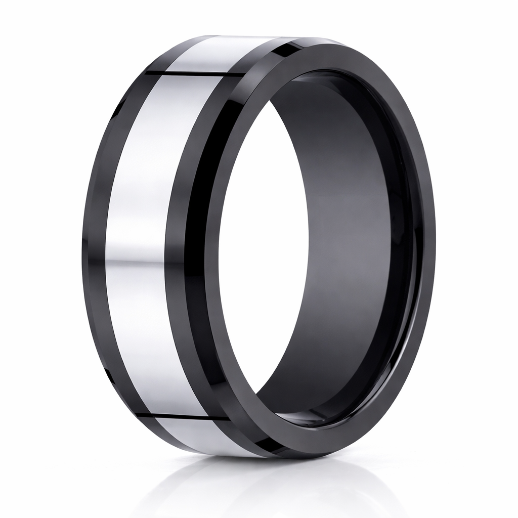 The Eclipse Black Ceramic with Cobalt Center Men's Wedding Ring