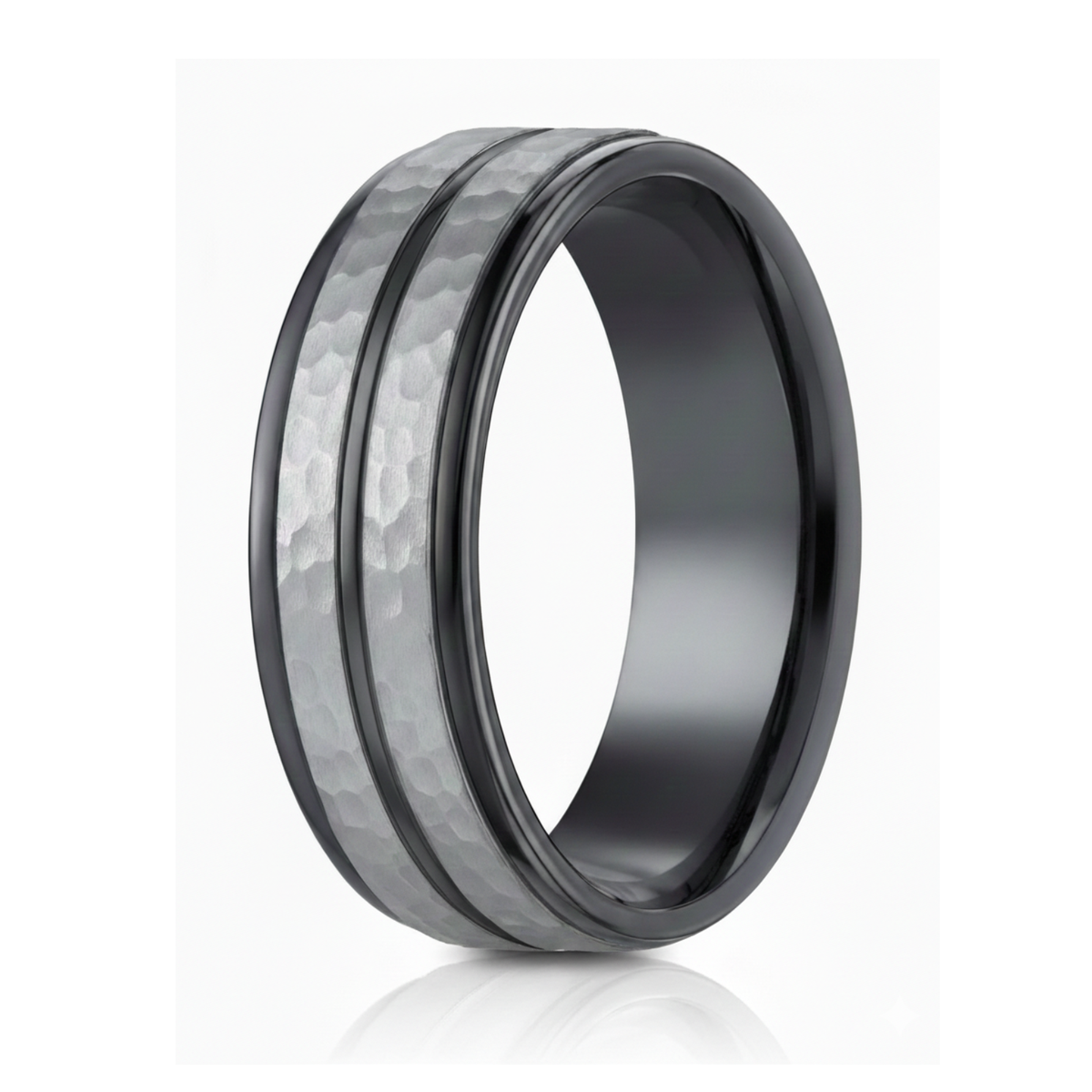The Lambert Tantalum 8mm Dual Center Hammered Finish Cut Design