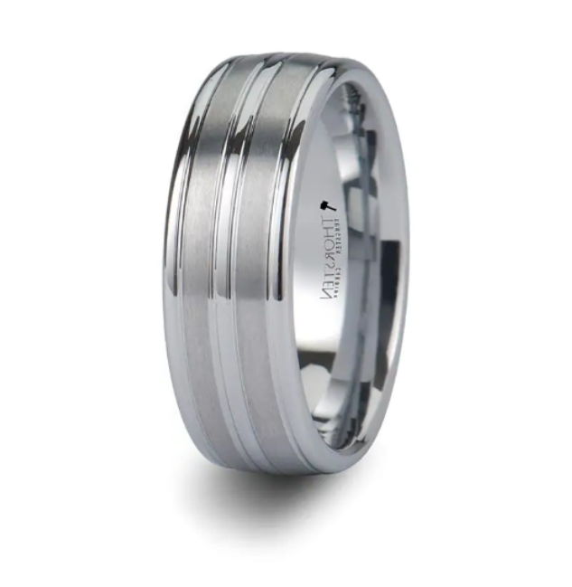 VANCOUVER White Tungsten Wedding Band with Triple Grooves 8mm