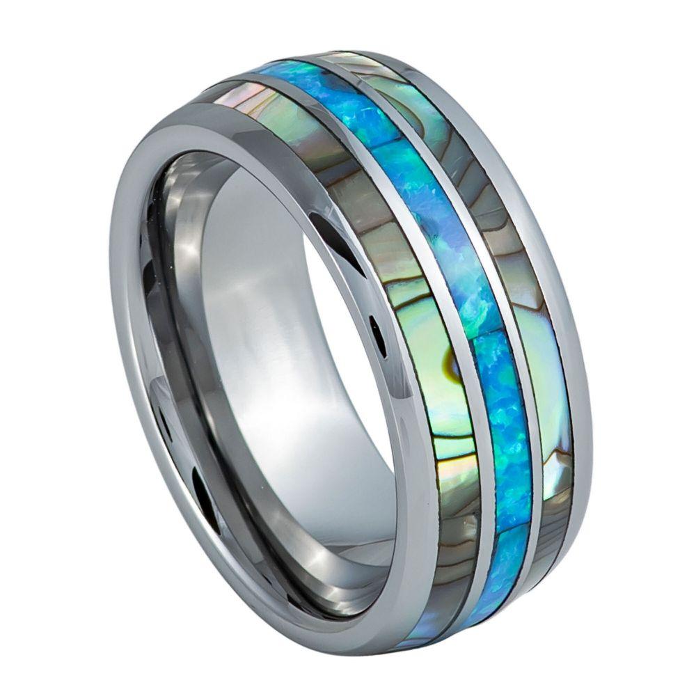 Tungsten Ring with Opal and Mother of Pearl Inlay-8mm