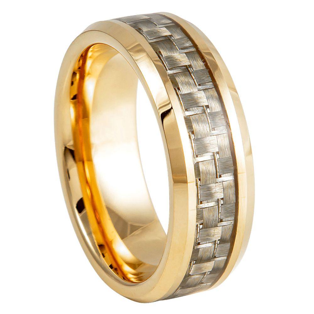 Tungsten Yellow Gold Plated IP with Golden Carbon Fiber Inlay