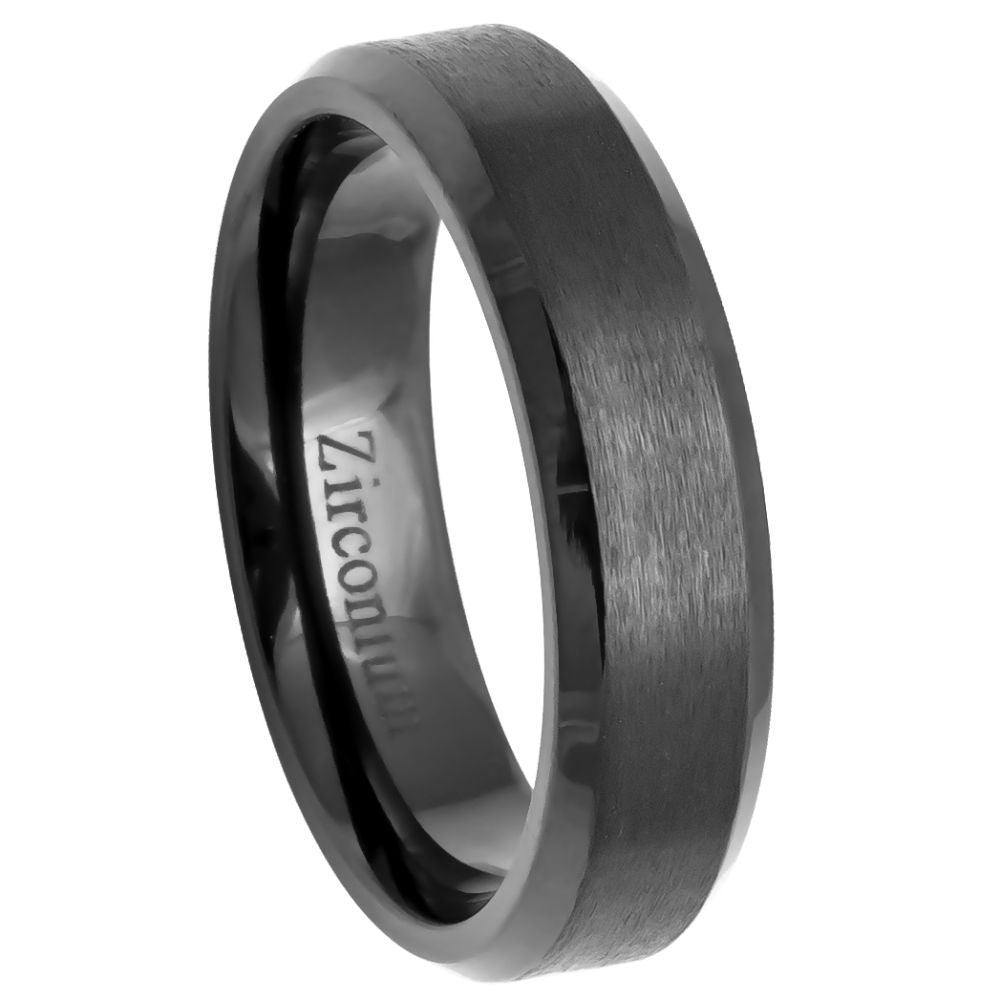 Men's Black Zirconium Ring Brushed Center with Beveled Edges l 6mm