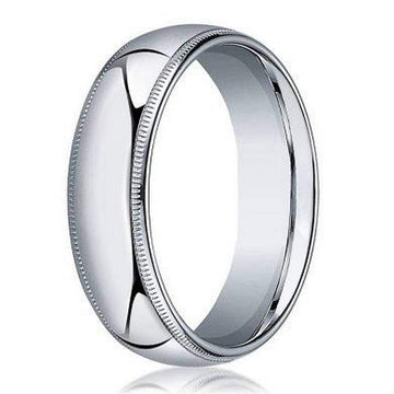 Designer 14K White Gold Men's Wedding Ring, Polished Bead | 5mm