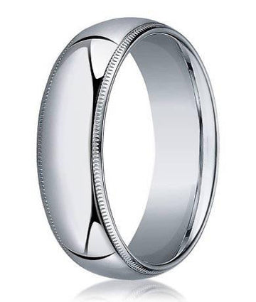 Designer 14K White Gold Wedding Ring For Men With Milgrain | 6mm