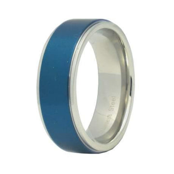 Blue Stainless Steel Wedding Band - 8mm