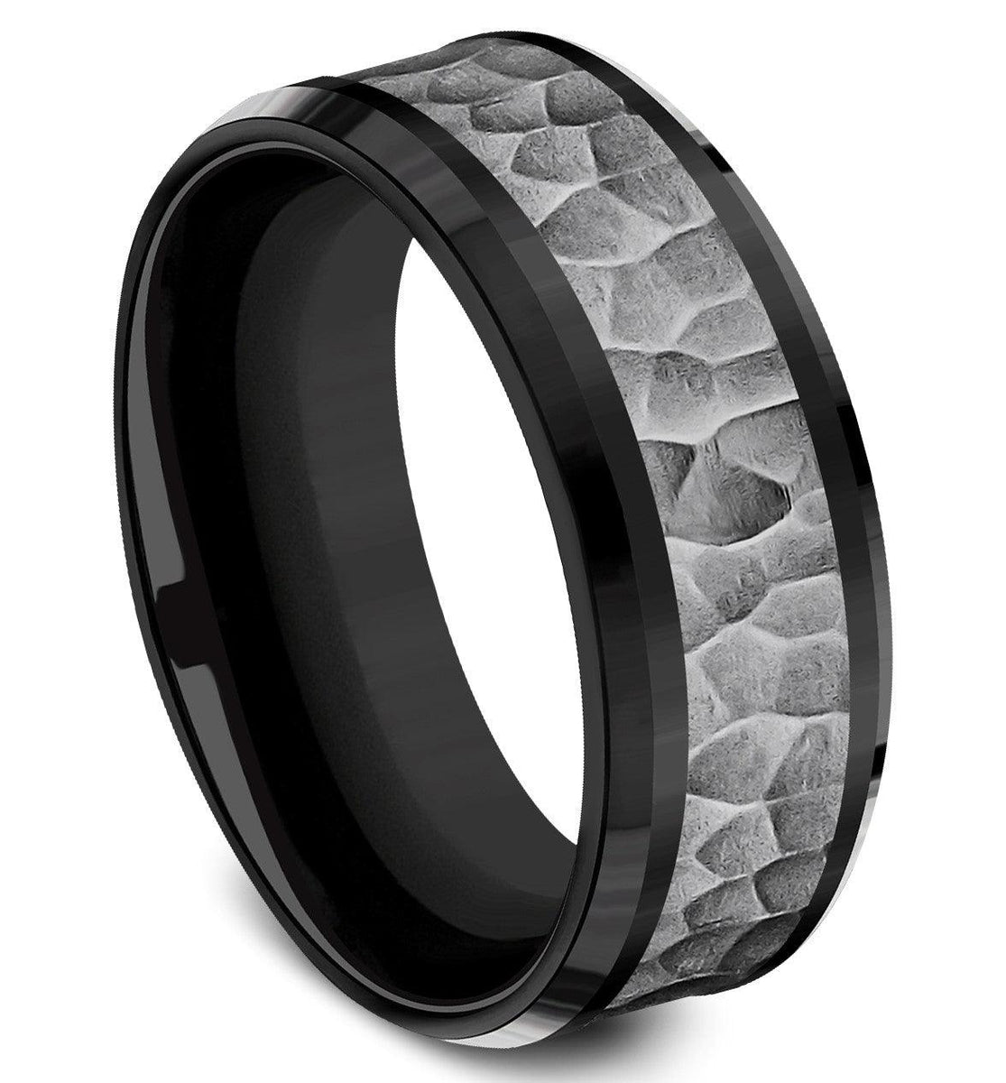 8mm Tantalum Hammer Finish Center Black Titanium Edges 
