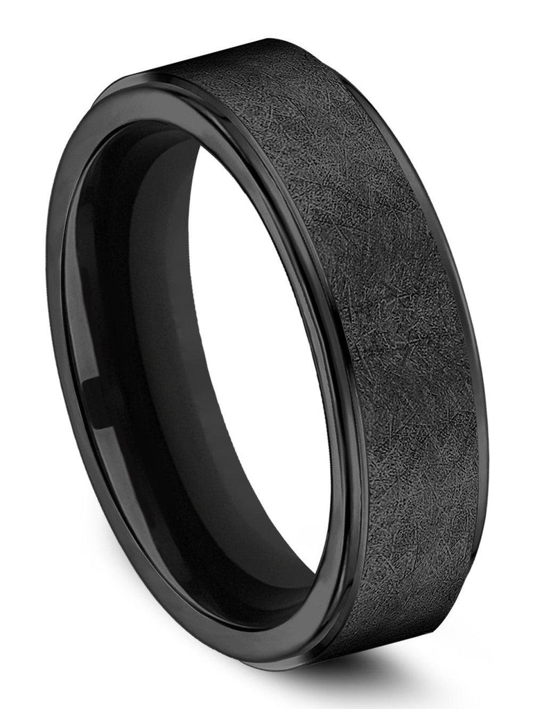 Benchmark Black Titanium Swirl Center Beveled Edge Comfort Fit Band- 7mm