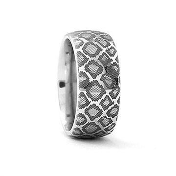 Snake Scales Print Ring Engraved Domed Tungsten Ring Polished - 12mm