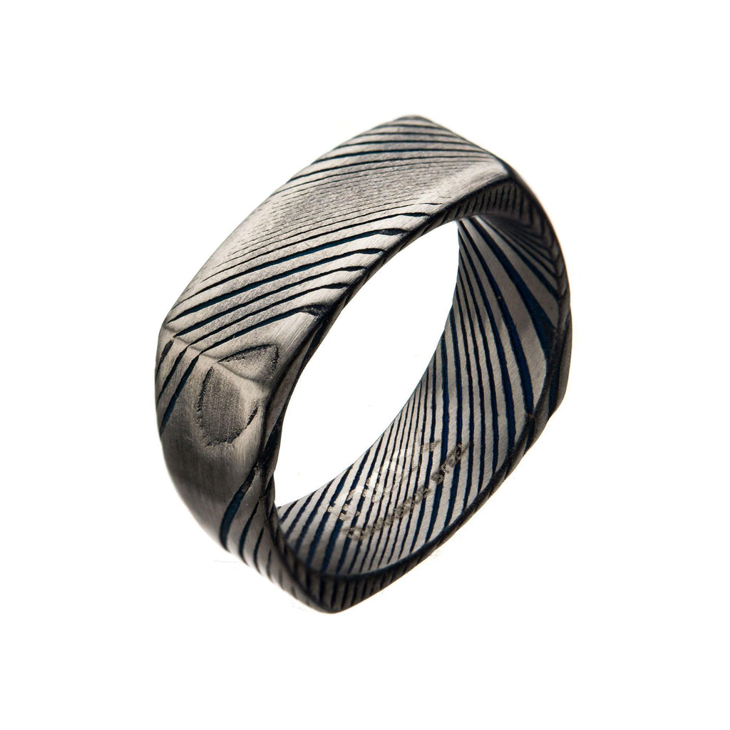 Damascus 8mm Matte Water Print Plated Square Ring