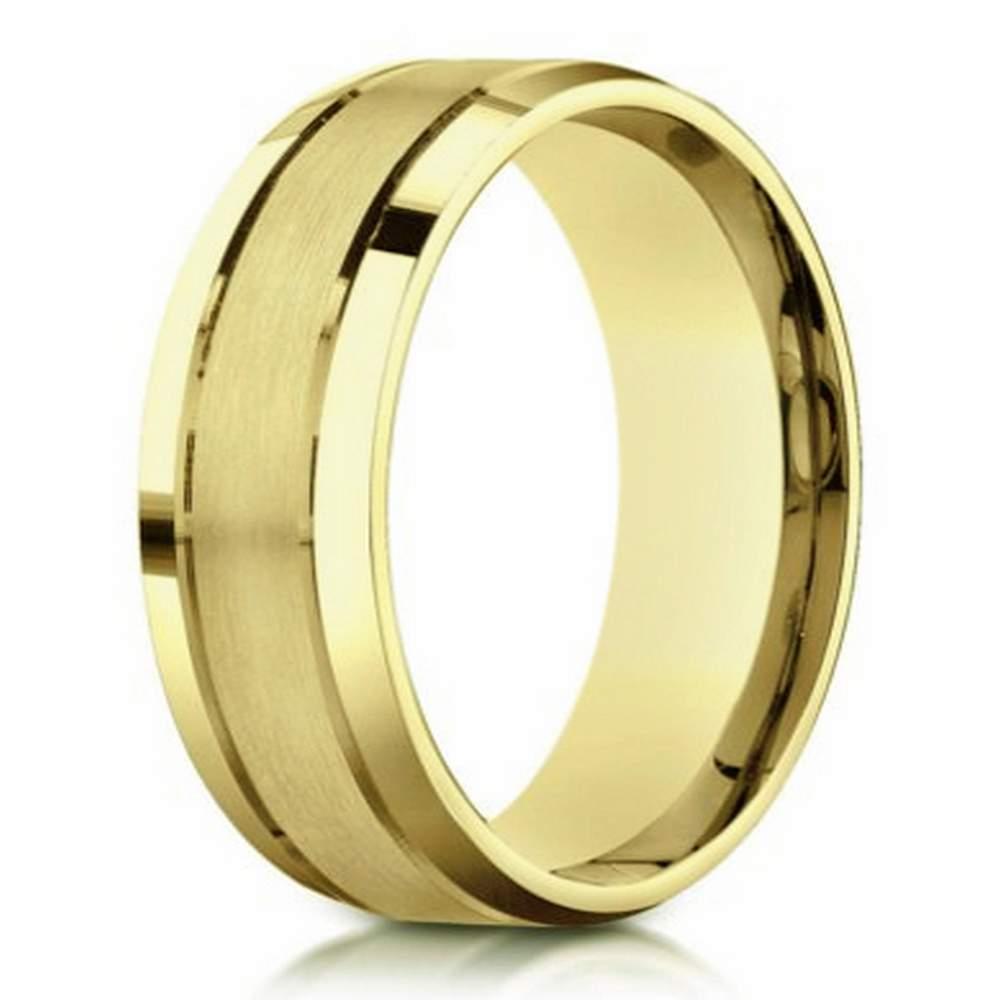Satin Finished 10KY Gold Wedding Band Polished Beveled Edges | 6mm