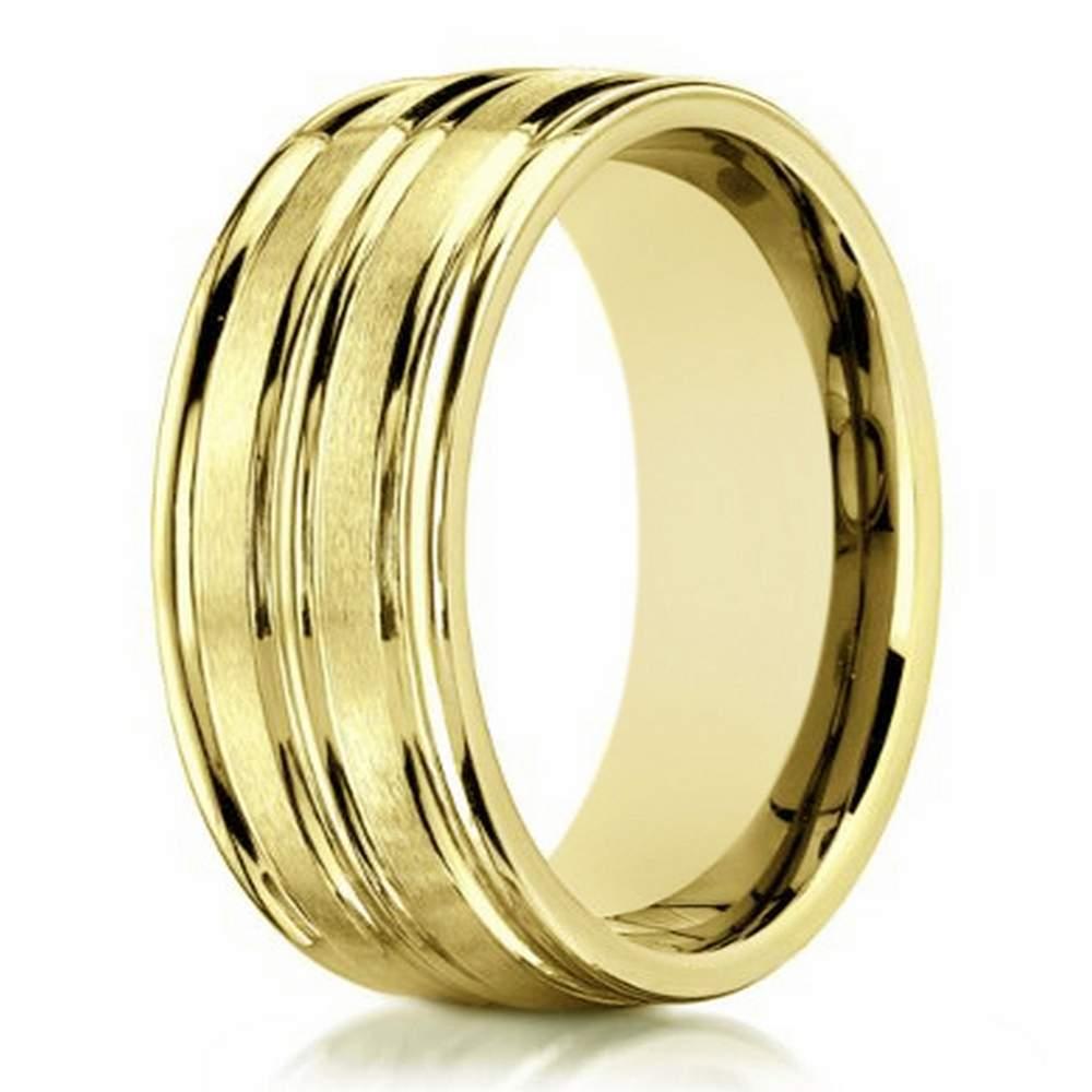 Designer 10K Yellow Gold Wedding Ring With Polished Cuts | 8mm