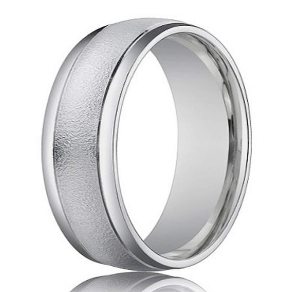 Designer Men's Wedding Ring in 14K White Gold, Sand Blasted | 4mm