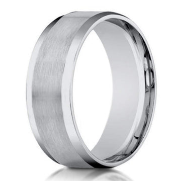 Men's 18K White Gold Designer Wedding Ring, Polished Edges | 8mm