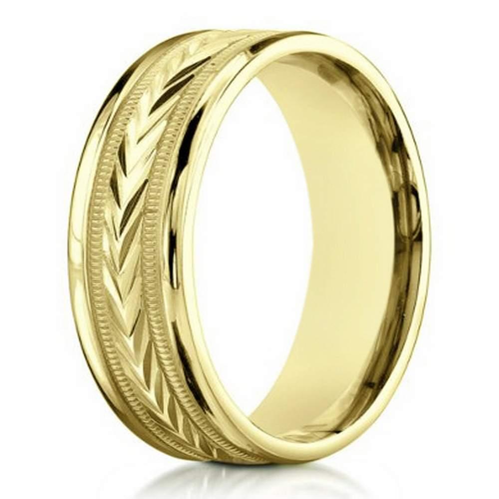 The Primor 6mm Carved Comfort-fit 10K Yellow Gold Polished Finish Wedd