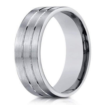 6mm Men's Satin-Finished 14k White Gold Wedding Ring with Two Parallel Cuts