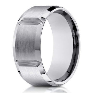 8mm Men's 14k White Gold Ring with Polished Grooves