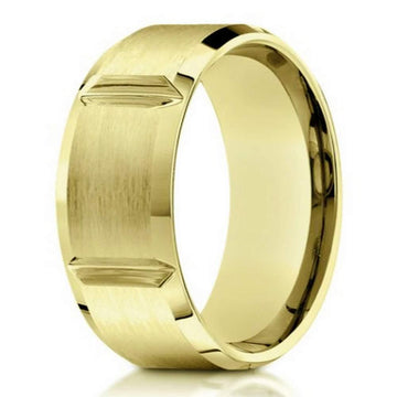 8mm Yellow Gold Men's Designer Wedding Band in 14k with Grooves
