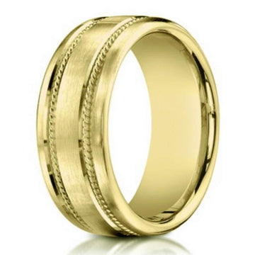 7.5mm Men's 14k Yellow Gold Wedding Band - Rope Accents