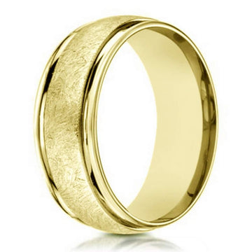 6mm Swirl Finished Men's 14k Yellow Gold Designer Wedding Band