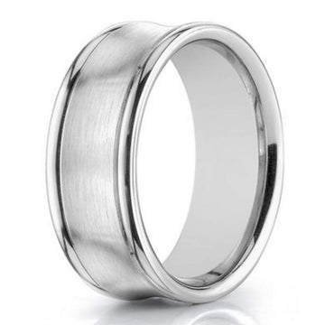 7.5mm Designer 14k White Gold Concave Wedding Ring for Men