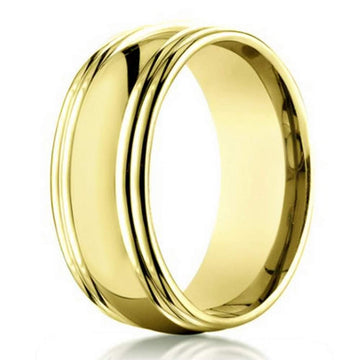 7.5mm Men's 14k Yellow Gold Wedding Band with Double Edges