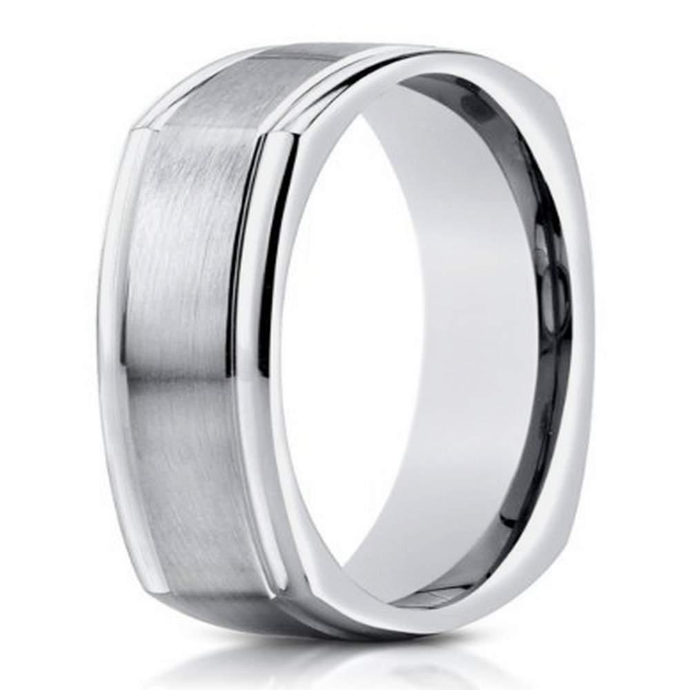 The Mercer Square 7mm Men's 14k Satin Center Finish White Gold Sided