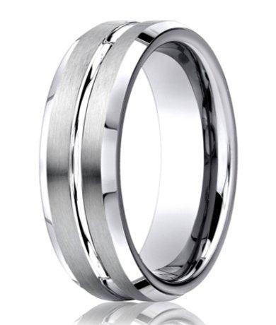 Designer Cobalt Chrome Wedding Ring For Men, Center Groove- 7mm