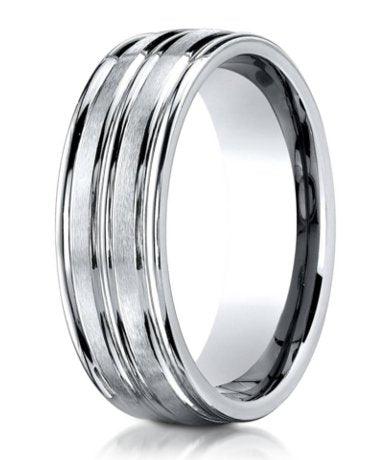 Designer Men's Wedding Ring in Cobalt Chrome, Grooved Center, 8mm