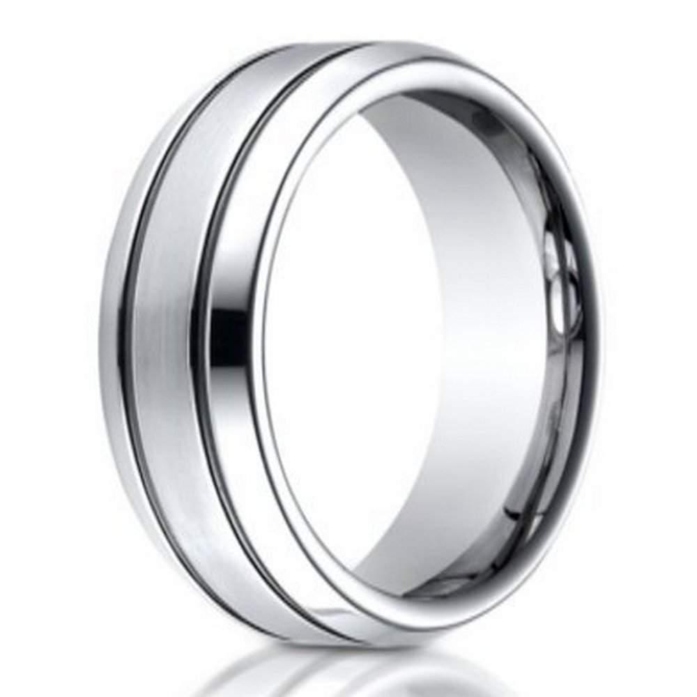 Men's Cobalt Wedding Band with Two Black Parallel Grooves  | 7mm