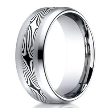 Men's Cobalt Ring with Mokume Design  | 8mm