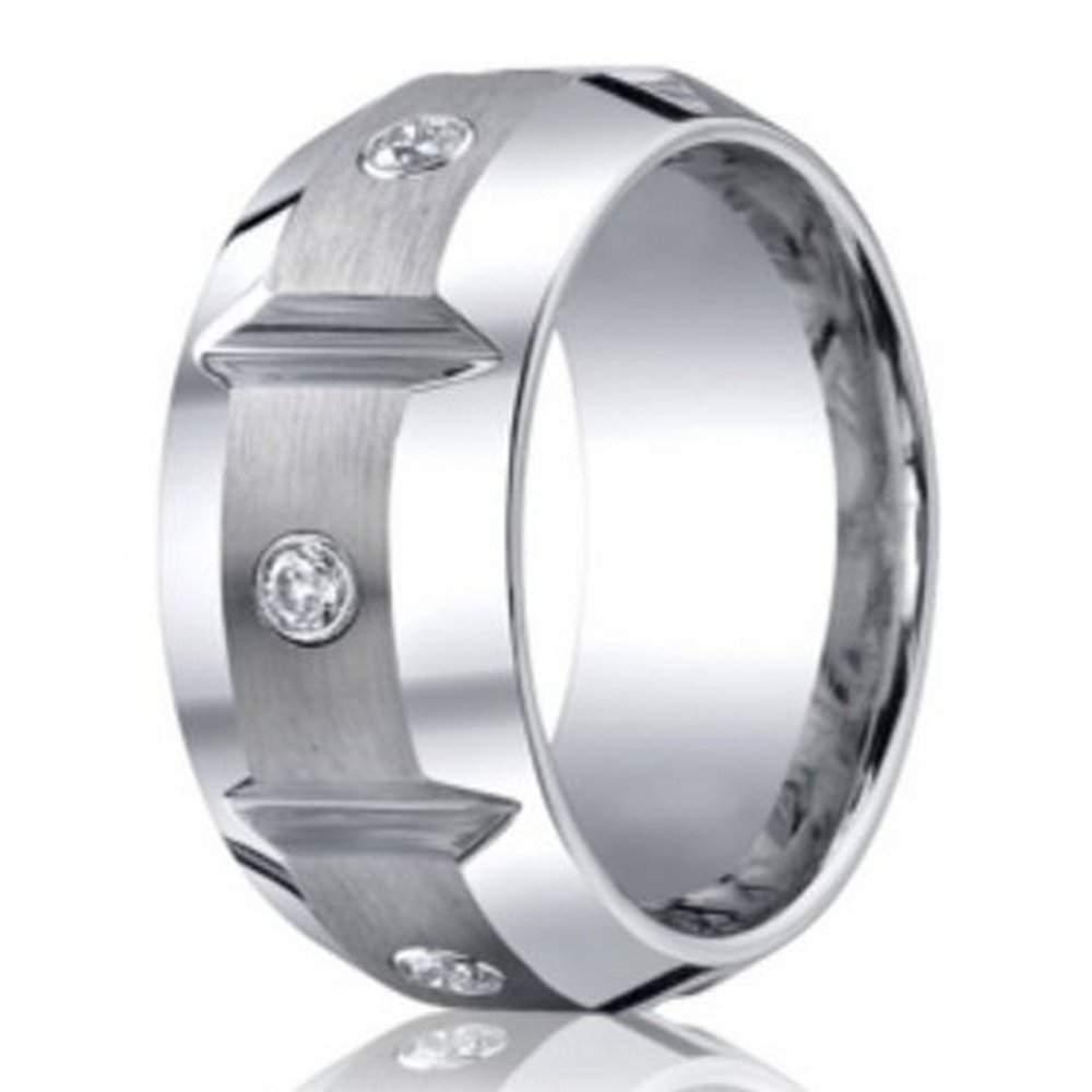 10mm Cobalt Chrome Men's Grooved Wedding Ring with Diamonds