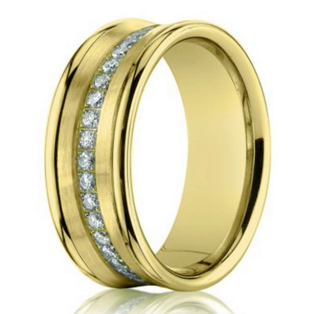 7.5mm 14k Yellow Gold Mens Wedding Ring with Pave-Set Diamonds