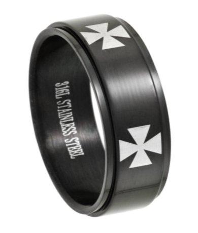 Stainless Steel Ring with Iron Crosses-8MM