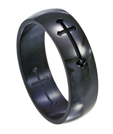 Stainless Steel Black Crusade Cross Ring-8mm