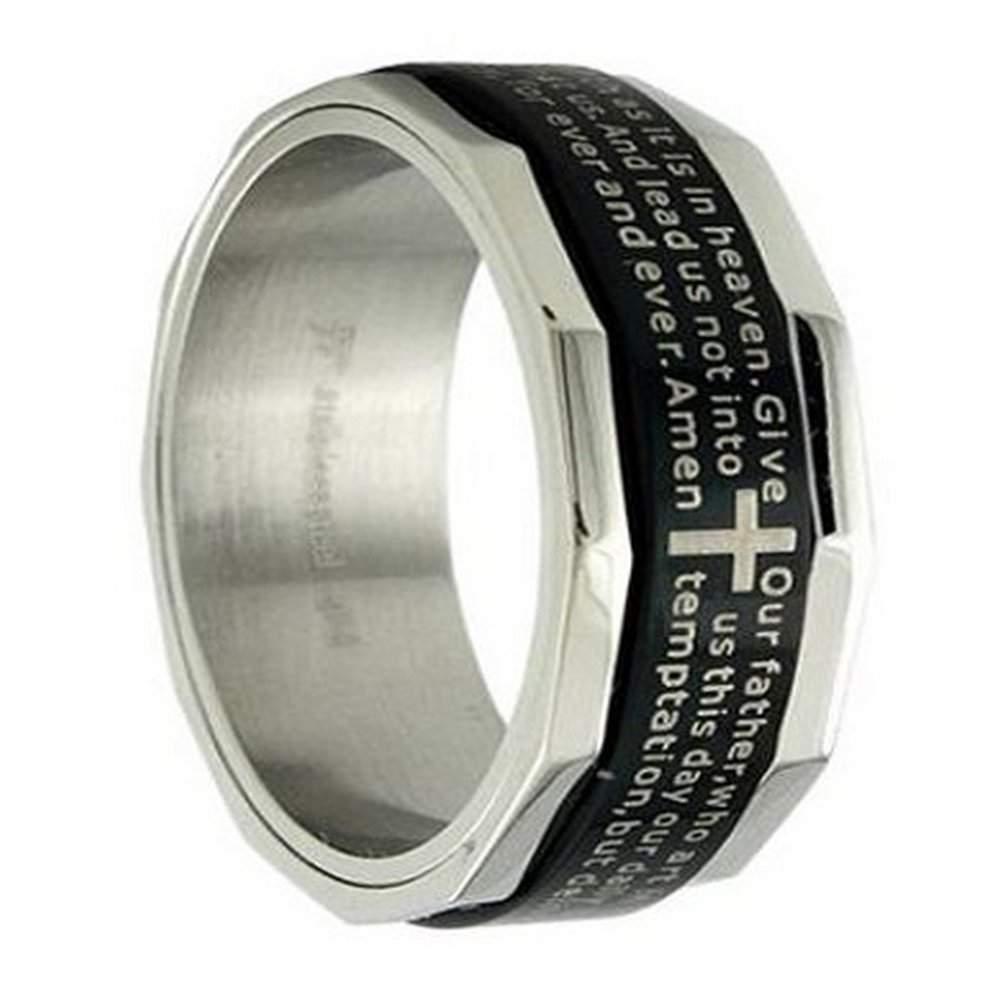 Men's Black Stainless Steel Christian Spinner Ring with Lord's Prayer | 8mm