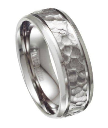 Hammered Ring for Men in Titanium, Polished Beveled Edges | 8mm