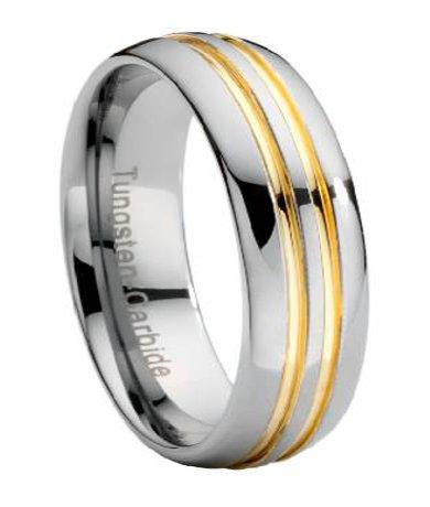 Tungsten Wedding Band with Gold Grooves-7mm