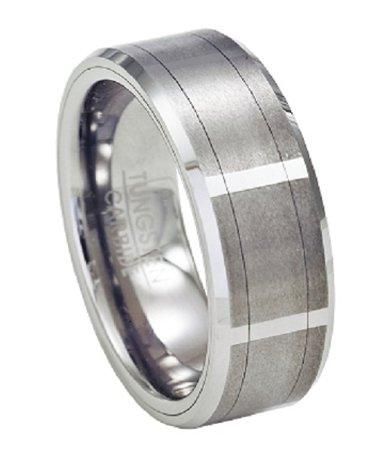 Tungsten Vertical Faceted Satin-Finish Ring with Beveled Edges | 8mm