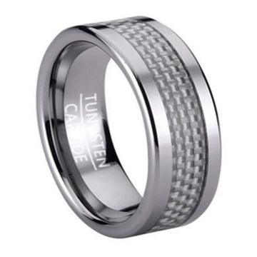 Tungsten Men's Fashion Ring with White Carbon Fiber Inlay | 8mm
