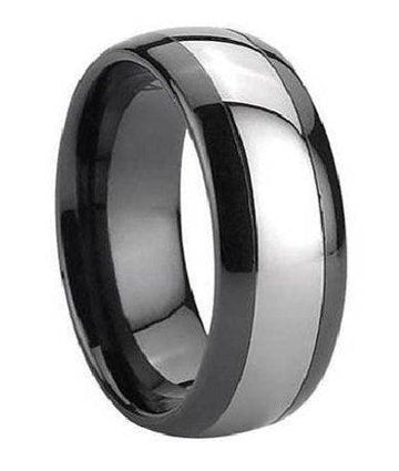 Black Ceramic Ring for Men with Tungsten Carbide Inlay | 7mm